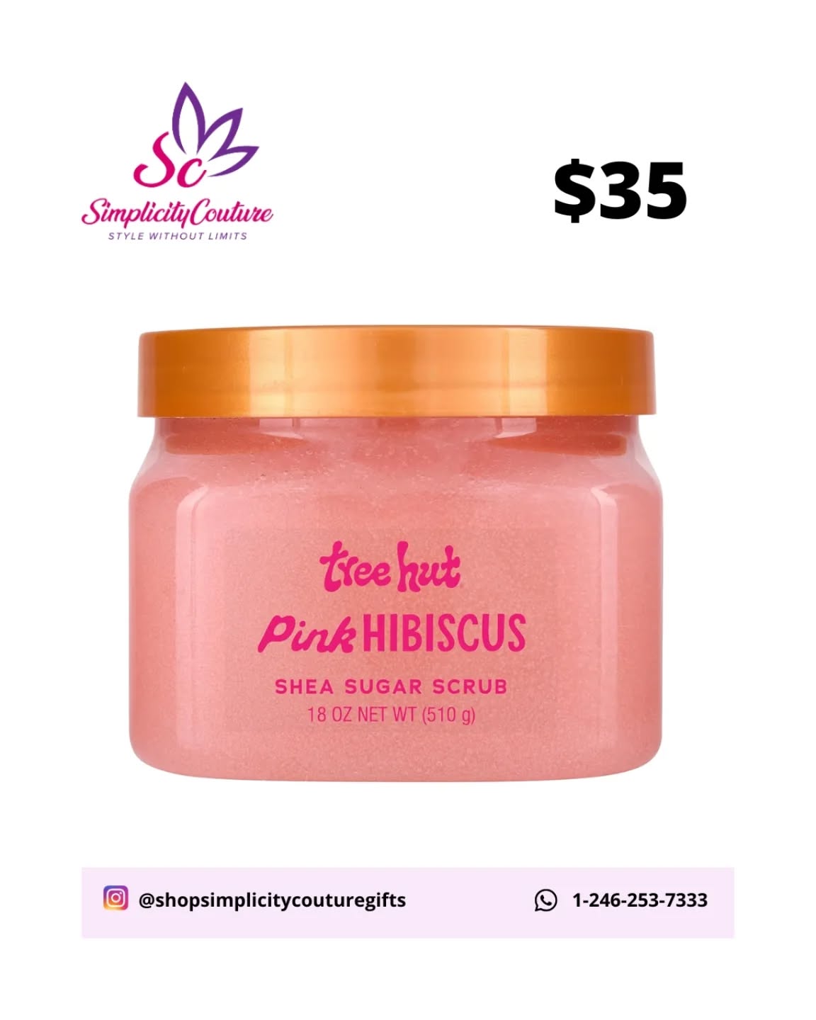 Pink Tree Hut Pink Hibiscus Shea Sugar Scrub 18 oz