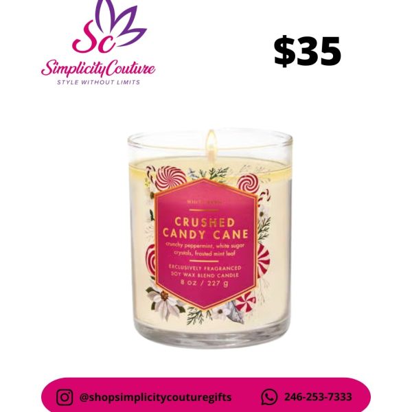 Bath & Body Works White Scented Candle Crushed Candy Cane 8oz