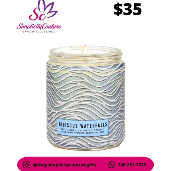 Light Blue Bath & Body Works Single Wick Scented Candle Hibiscus Waterfalls 8oz