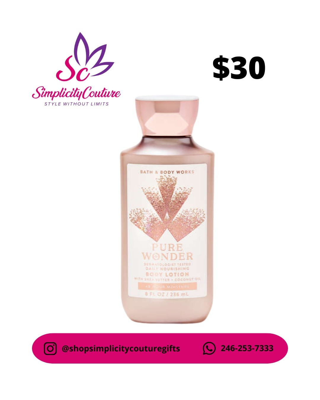 Bath & Body Works Rose Gold Women's Pure Wonder Body Lotion 8 FL OZ