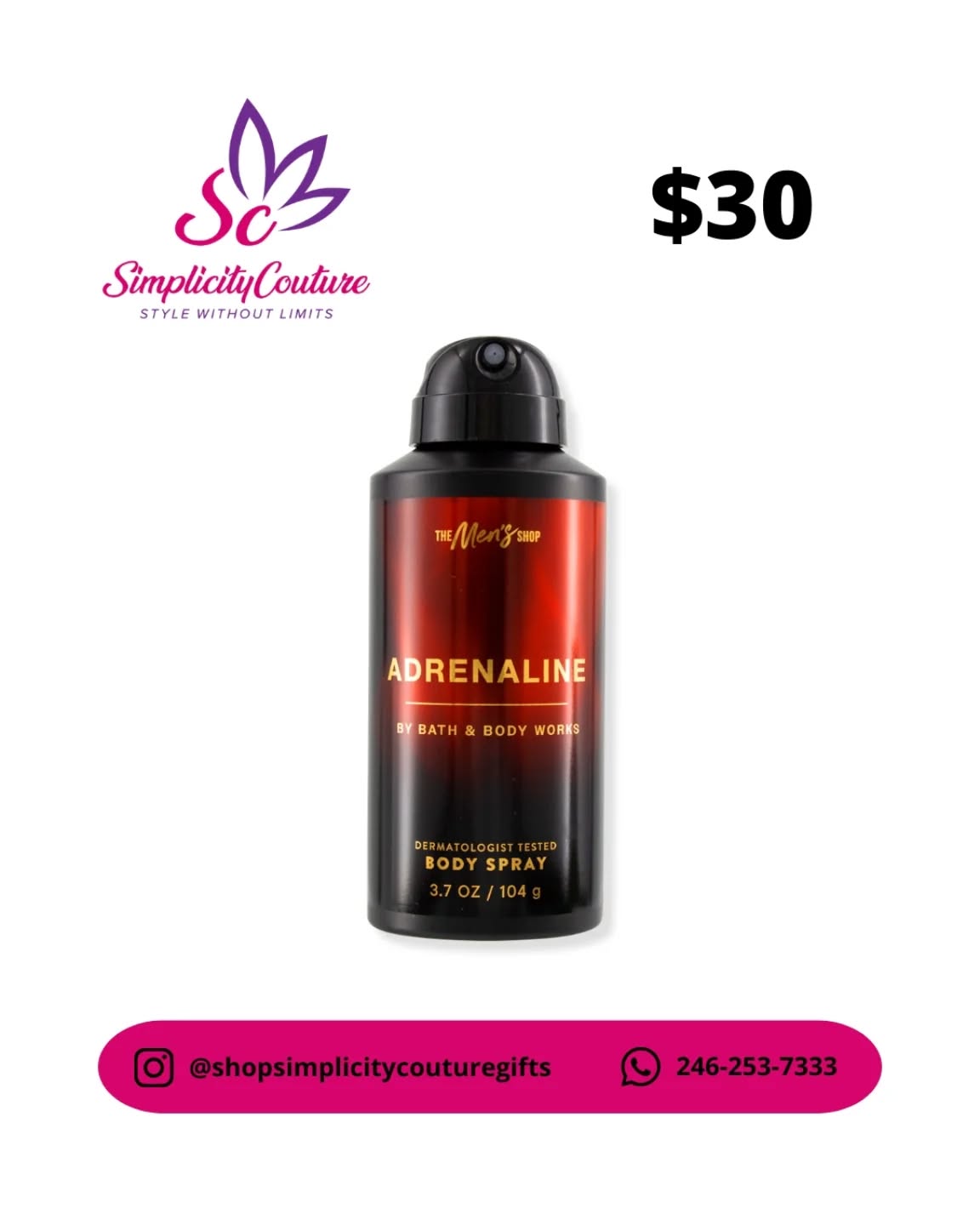 Bath & Body Works Adrenaline Black Men's Body Spray 3.7oz