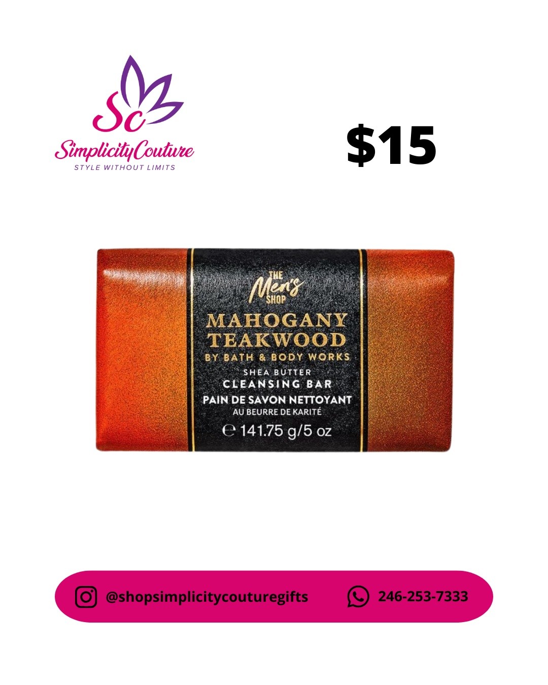 Brown Men's Bath & Body Works Mahogany Teakwood Shea Butter Cleansing Bar 5 oz