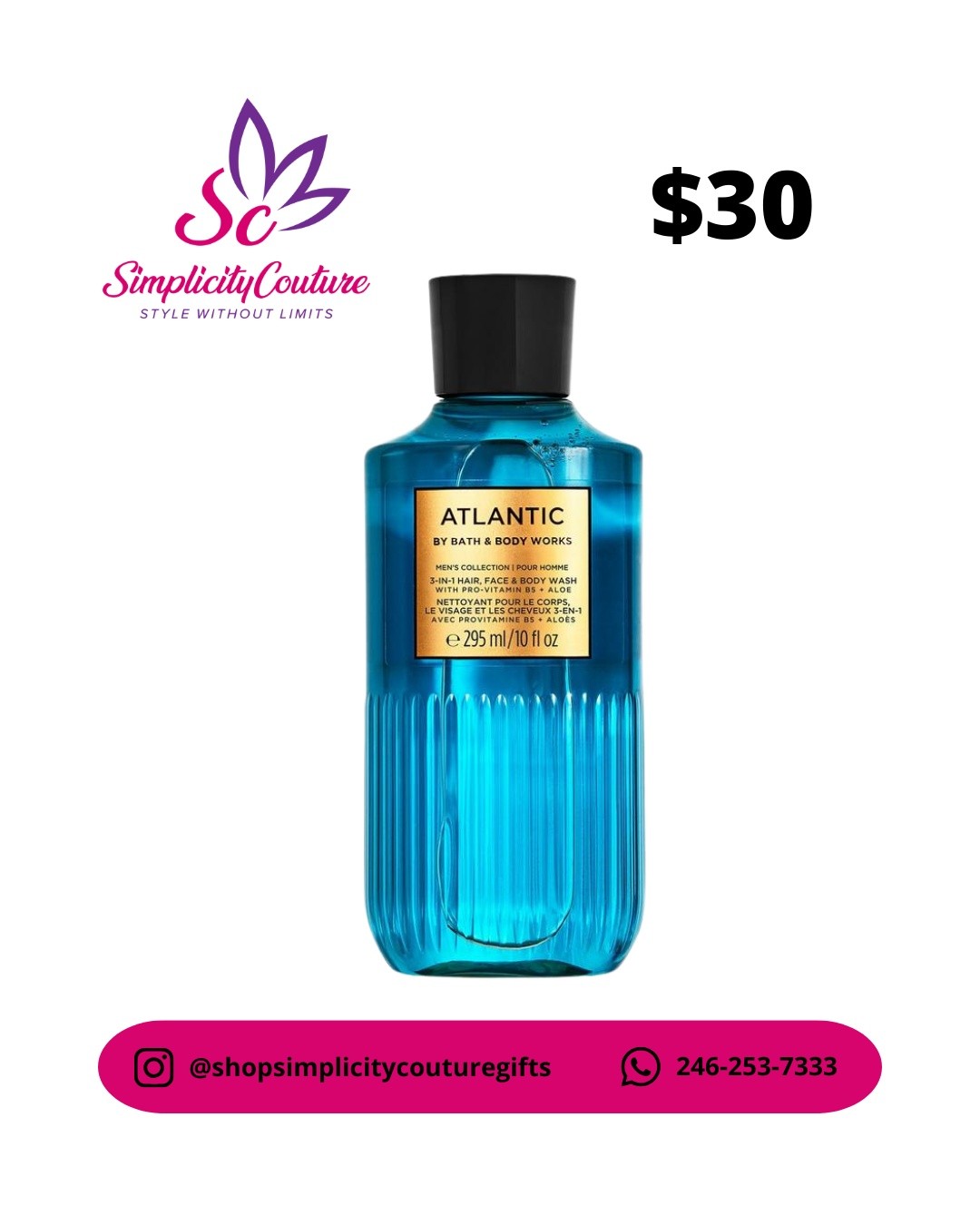 Blue Men's Bath & Body Works Atlantic 3-in-1 Hair, Face & Body Wash 10oz