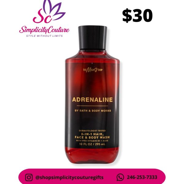 Bath & Body Works Red Men's Adrenaline 3-in-1 Hair, Face & Body Wash 10 FL OZ