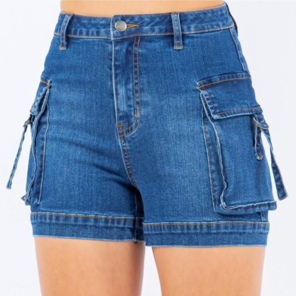 Simplicity Couture Blue Plus-Size Denim Cargo Shorts