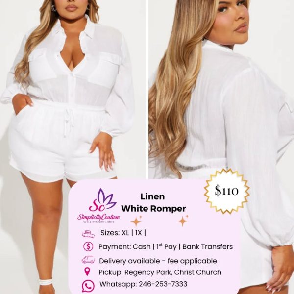 White Women's Linen Romper - Simplicity Couture