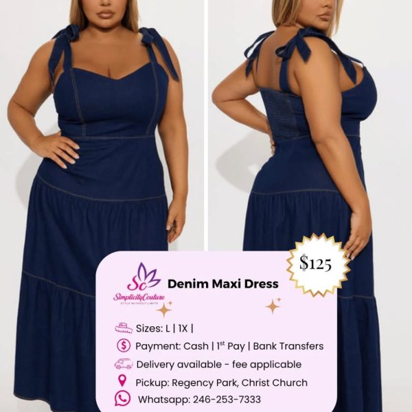 Dark Blue Women's Simplicity Couture Plus-Size Denim Maxi Dress