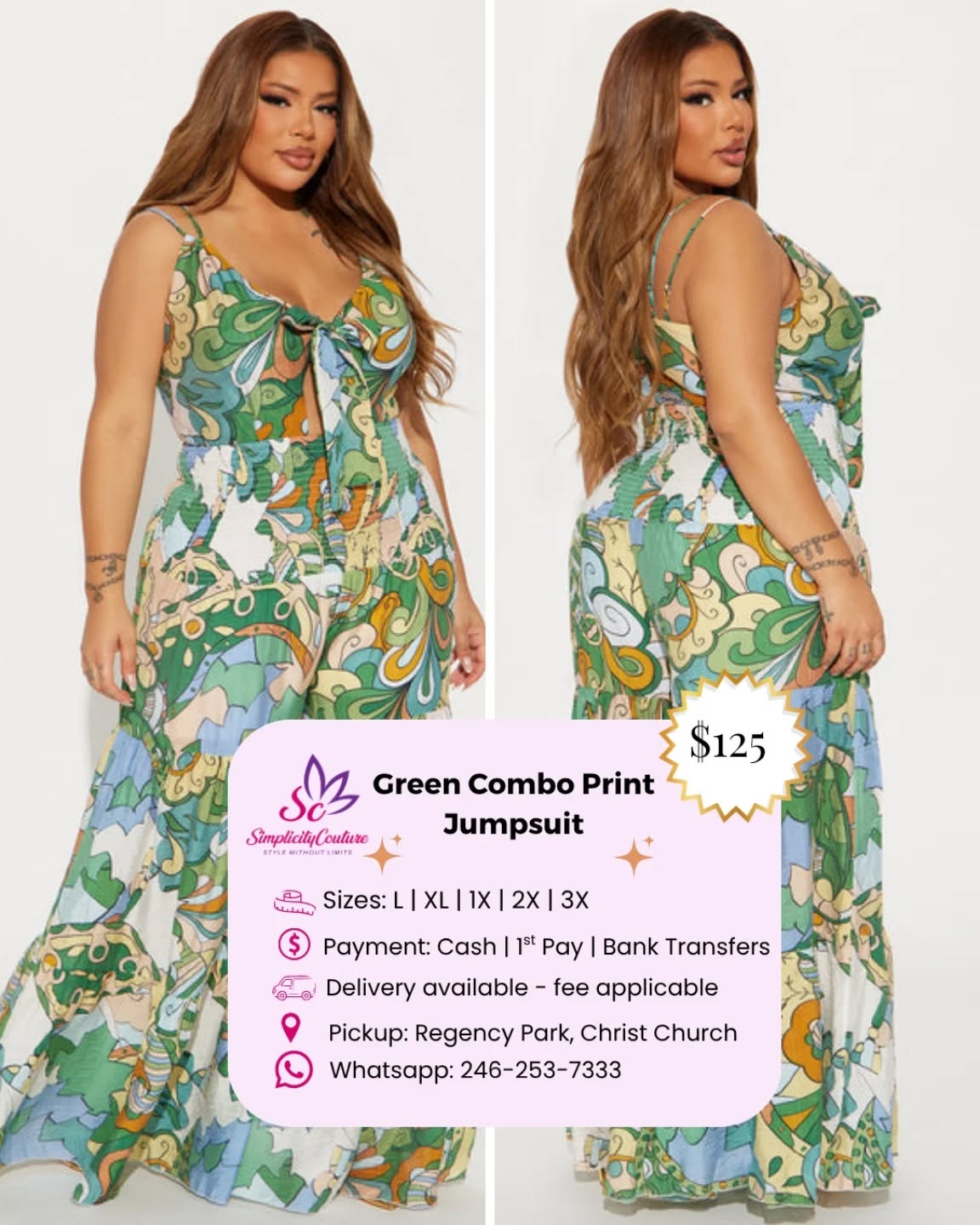 SimplicityCouture Green Women's Combo Print Jumpsuit