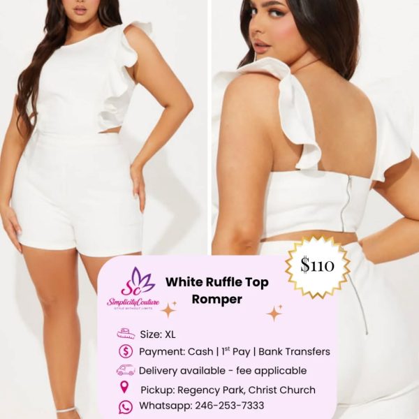 Simplicity Couture White Women's Ruffle Top Romper Size XL