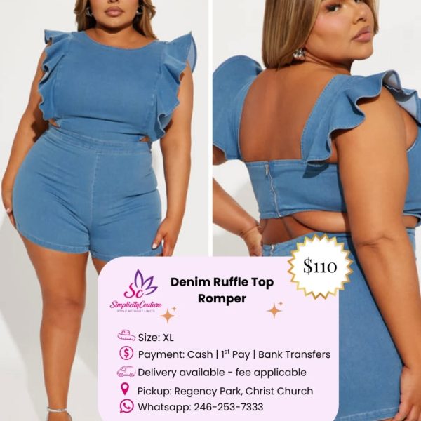 Simplicity Couture Denim Women's Ruffle Top Romper Size XL