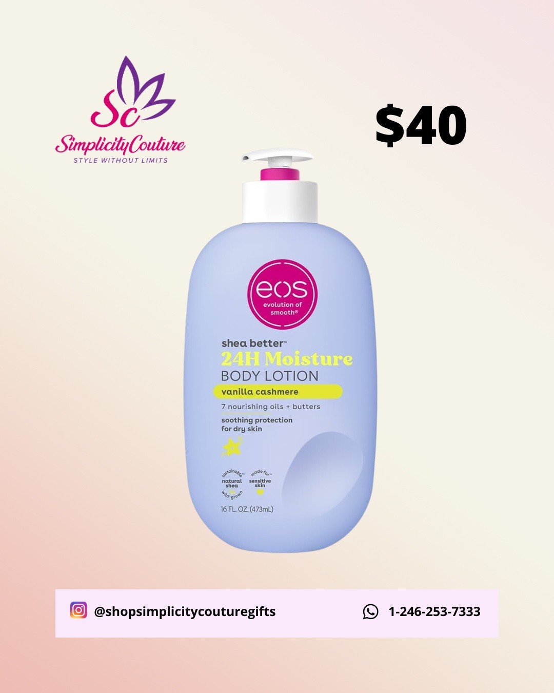 Light Blue EOS Vanilla Cashmere Body Lotion 16 FL. OZ.