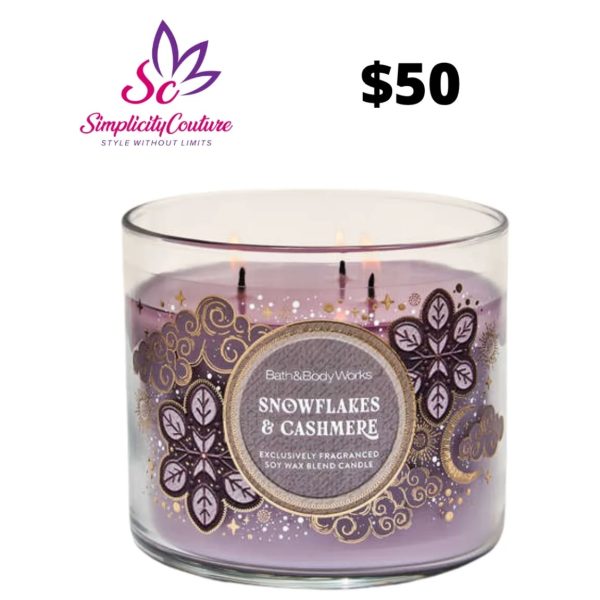 Lavender Bath & Body Works 3-Wick Candle Snowflakes & Cashmere