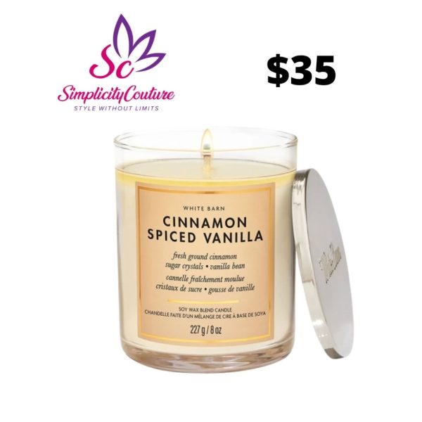 Beige Bath & Body Works Cinnamon Spiced Vanilla Single Wick Candle 8 oz