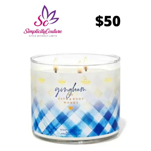 Blue and White Bath & Body Works Gingham 3-Wick Candle