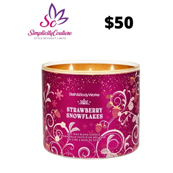 Pink Bath & Body Works 3-Wick Candle Strawberry Snowflakes