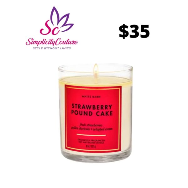 Red Bath & Body Works Strawberry Pound Cake Single Wick Candle 8 oz