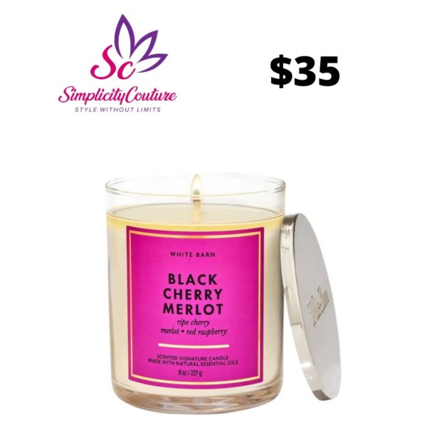 Magenta Bath & Body Works Black Cherry Merlot Single Wick Candle 8 oz