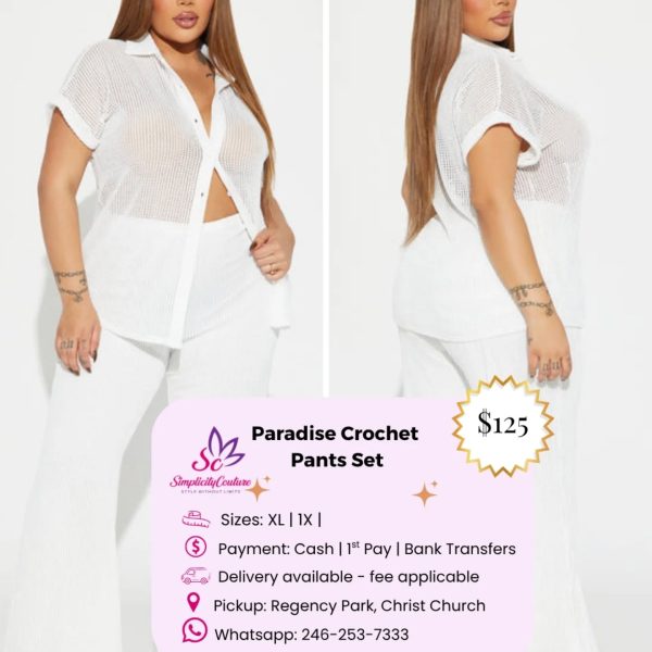 White Women's Simplicity Couture Crochet Pants Set