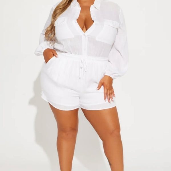SimplicityCouture White Plus-Size Womens Linen Romper