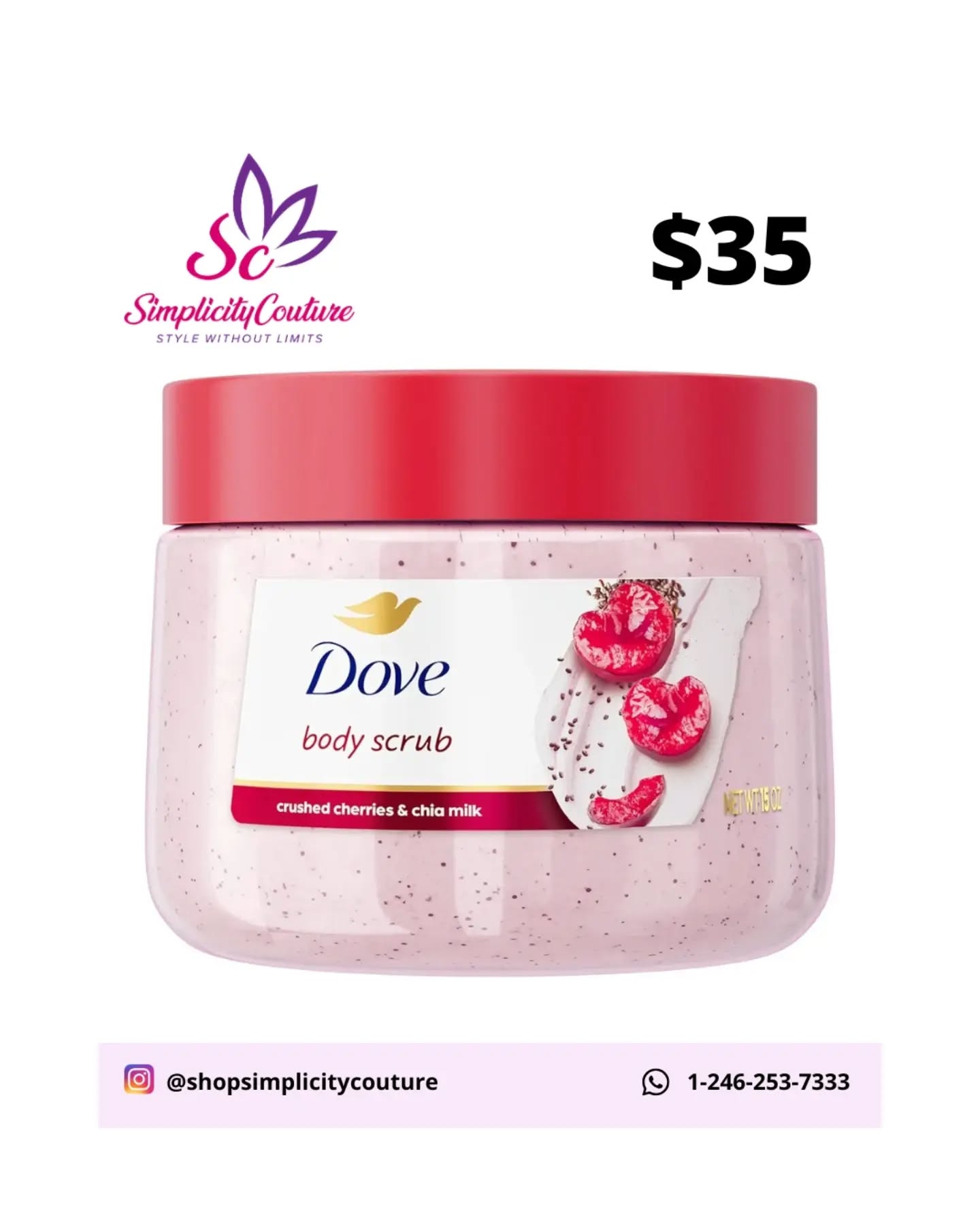 Dove Body Scrub Crushed Cherries & Chia Milk, 15 oz