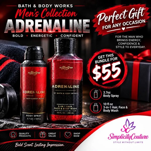 Red and Black Bath & Body Works Men's Adrenaline Fragrance & Grooming Bundle