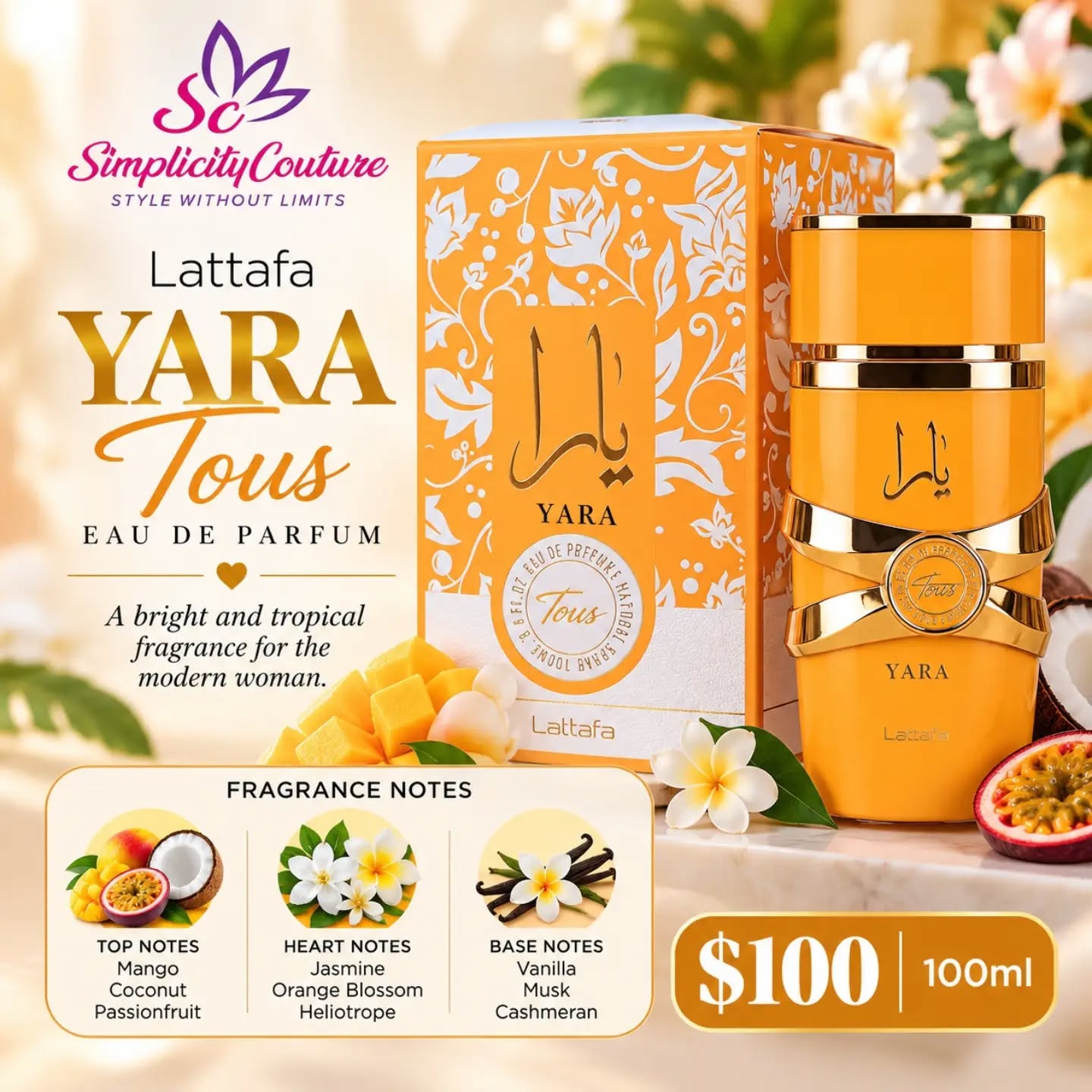 Lattafa Yara Tous Orange Gold Women's Eau de Parfum 100ml
